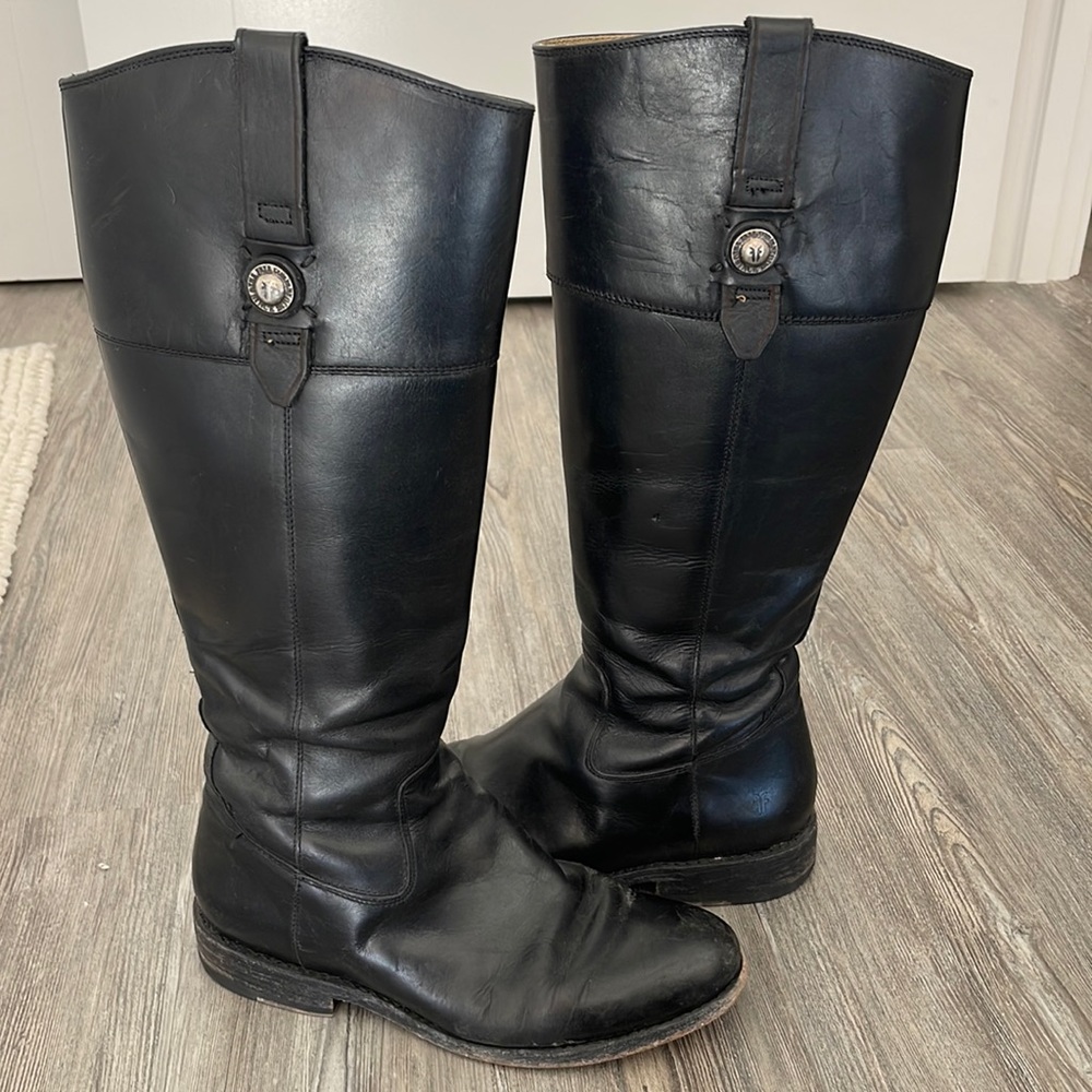 Frye Melissa Button Leather Riding Boots Black Size 8